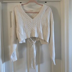 cropped white sweater, tie back